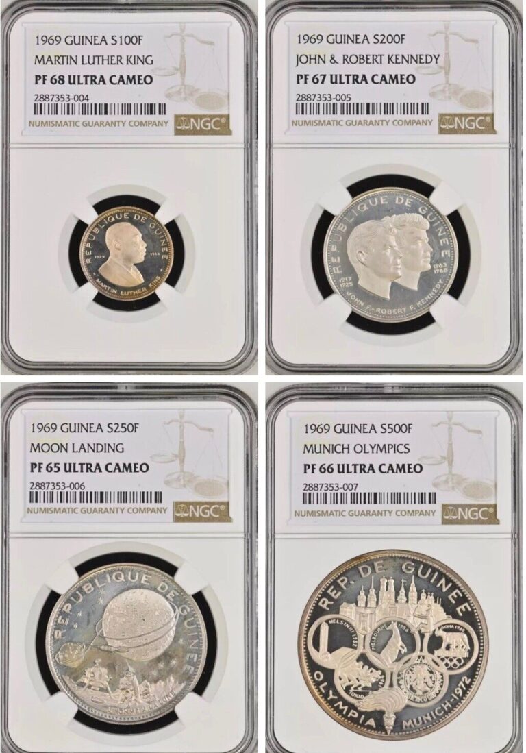 Read more about the article 1969 Guinea Silver Francs Proof Set NGC Ultra Cameo Kennedy Olympics Apollo Coin