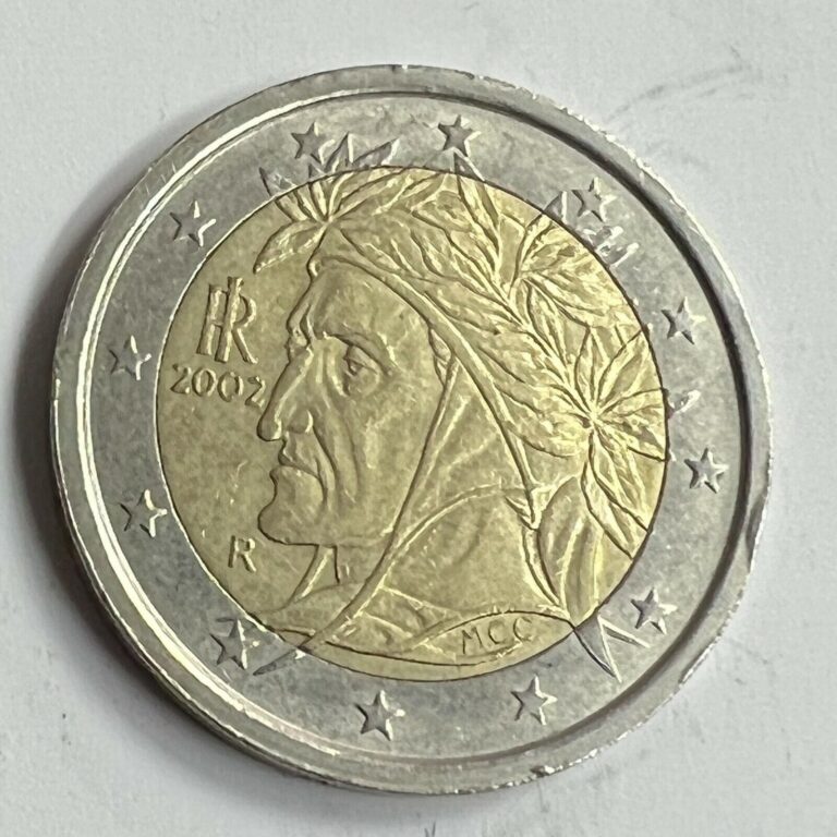 Read more about the article DANTE ALIGHIERI  2002 R ITALY 2 EURO Bimetallic Coin  KM#217