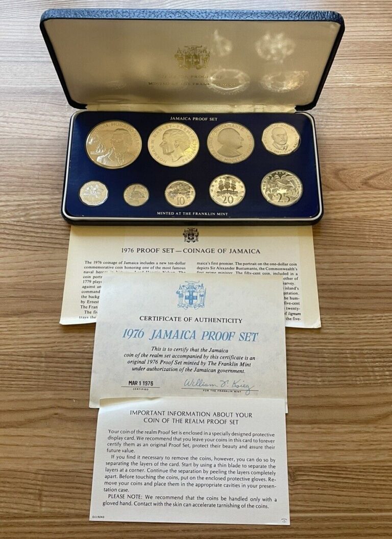 Read more about the article 1976 Jamaica Proof Silver .925 Coin Set – 9 Coins OGP and COA