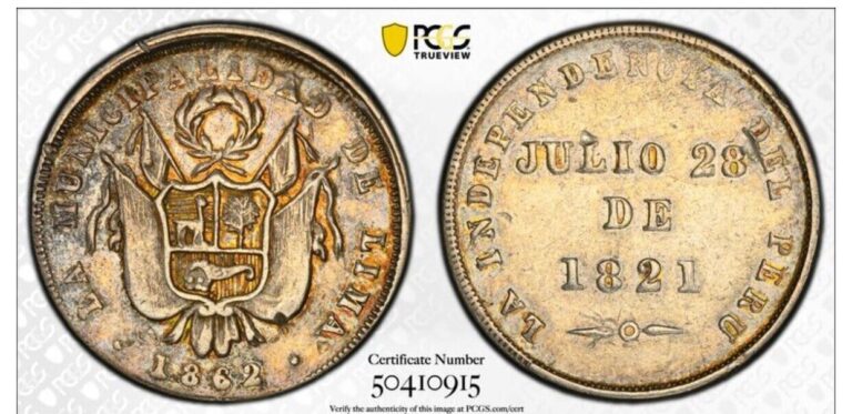 Read more about the article Peru silver “Independence Proclamation” Medal 1862 PCGS XF45   Fonrobert-9126