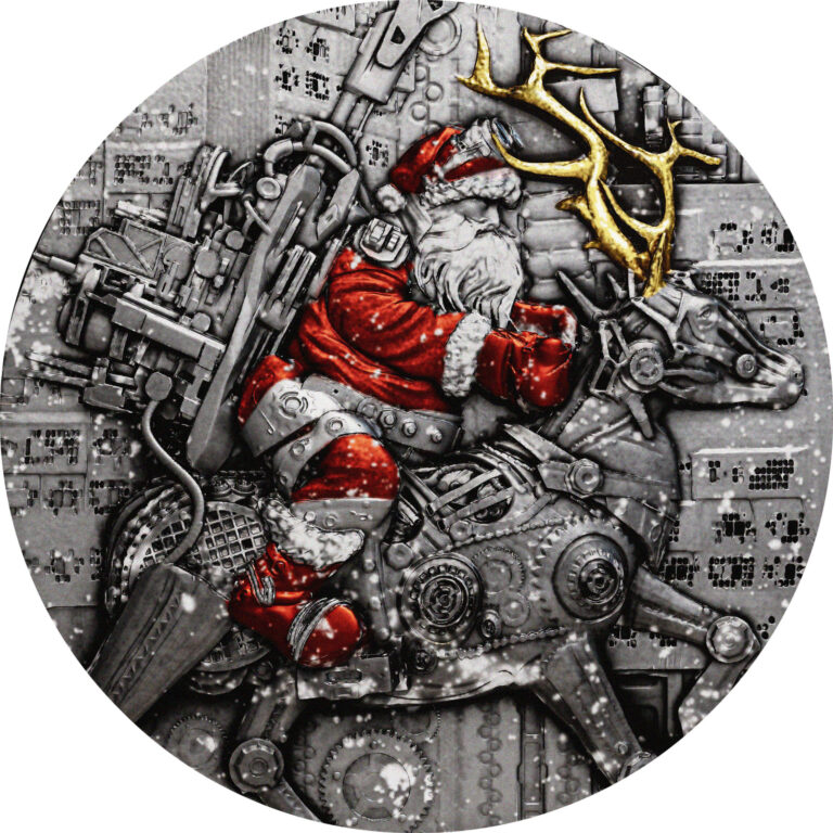 Read more about the article 2025 Cameroon Steampunk Santa 2 oz Antique Finish Silver coin