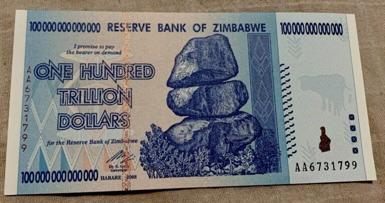 Read more about the article 1 X 100% ORIGINAL ZIMBABWE 100 TRILLION DOLLARS 2008 AA SERIES UNC UV PASSED COA