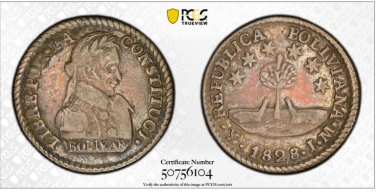 Read more about the article 1828/7 PTS JM BOLIVIA 1/2 SOL SILVER COIN PCGS VF