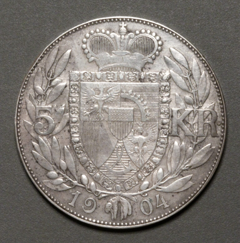 Read more about the article 1904 Liechtenstein 5 Kronen Silver KM# 4 AU Nice Toning