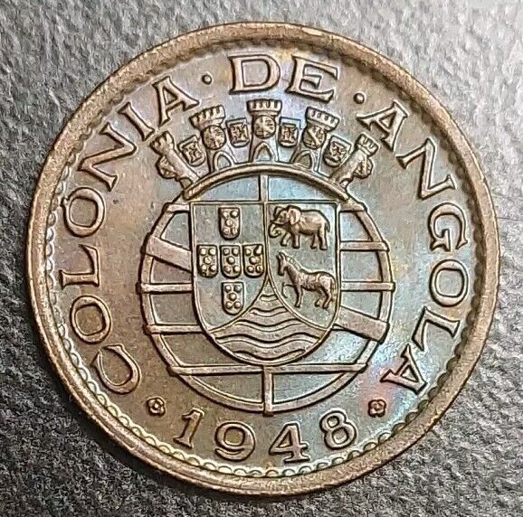 Read more about the article 1948 Portuguese Angola 20 Centavos AU Brown Toned Old Coin KM 71