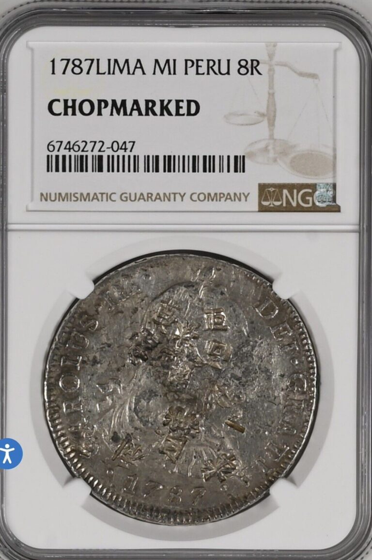 Read more about the article 1787 LIMA PERU 8 REALES SILVER COIN WITH CHINESE CHOPMARK NGC