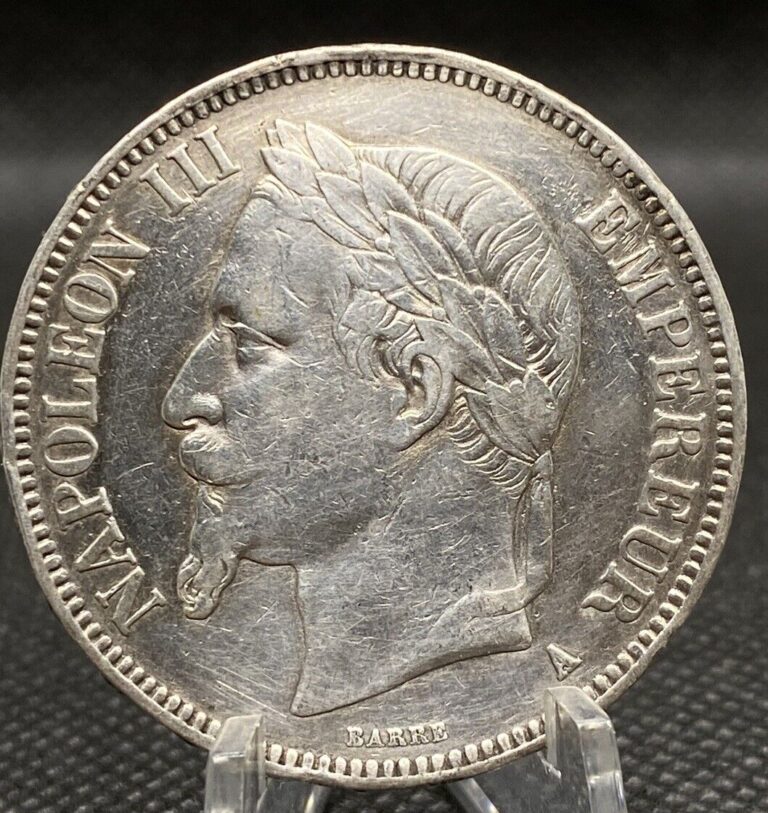 Read more about the article 1869-A France 5 Francs Napoleon III XFine+ Old World French Silver Coin FRA016