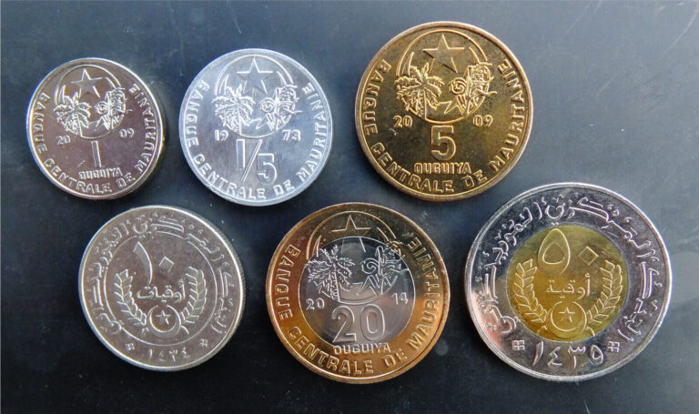 Read more about the article MAURITANIA-6 COIN SET- MIXED DATES  1973-2014 – 1/5-50 OUGUIYAS  TIKG