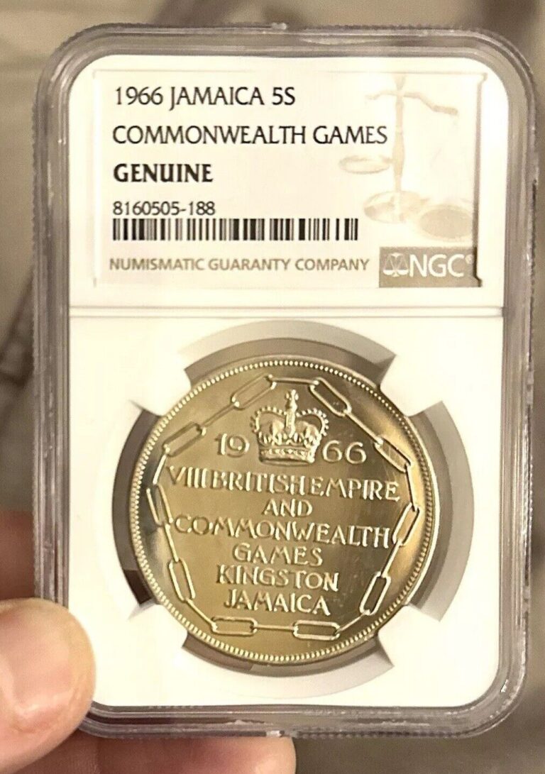 Read more about the article 1966 Jamaica 5S commonwealth games Genuine 5 Shilling in a NGC slab holder