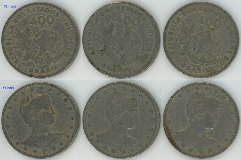 Read more about the article Brazil 1901  400 Reis coin Cu-Ni KM#505  Liberty ‘MCMI’  lot of 3 coins. C021