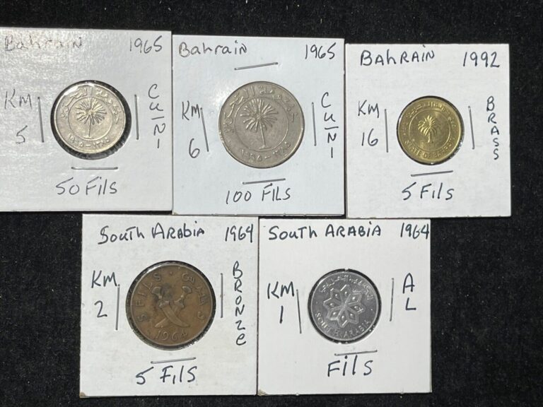 Read more about the article Assorted Bahrain and South Arabia 5 Coins Lot