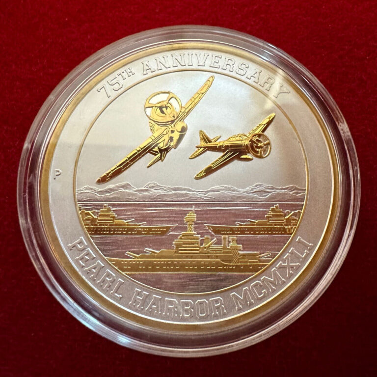 Read more about the article 1 Troy OZ .9999 Silver 2016  Tuvalu “PEARL HARBOR COIN w/ 24K Selective Gilding