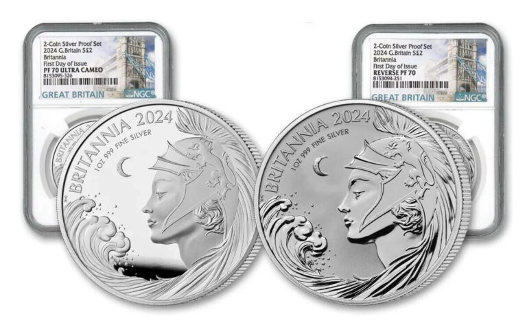 Read more about the article 2024 Great Britain 2 X 1 oz Silver Britannia Proof and Reverse Proof NGC FDOI