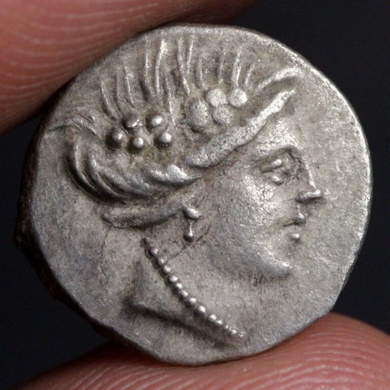 Read more about the article Ancient Greek Silver Nymph Coin Euboia Tetrobol 200BC Histaia Greece