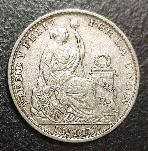 Read more about the article 1902 JF PERU 1 Un Dinero XF Old Silver Coin Libertad Seated Liberty KM 204.2