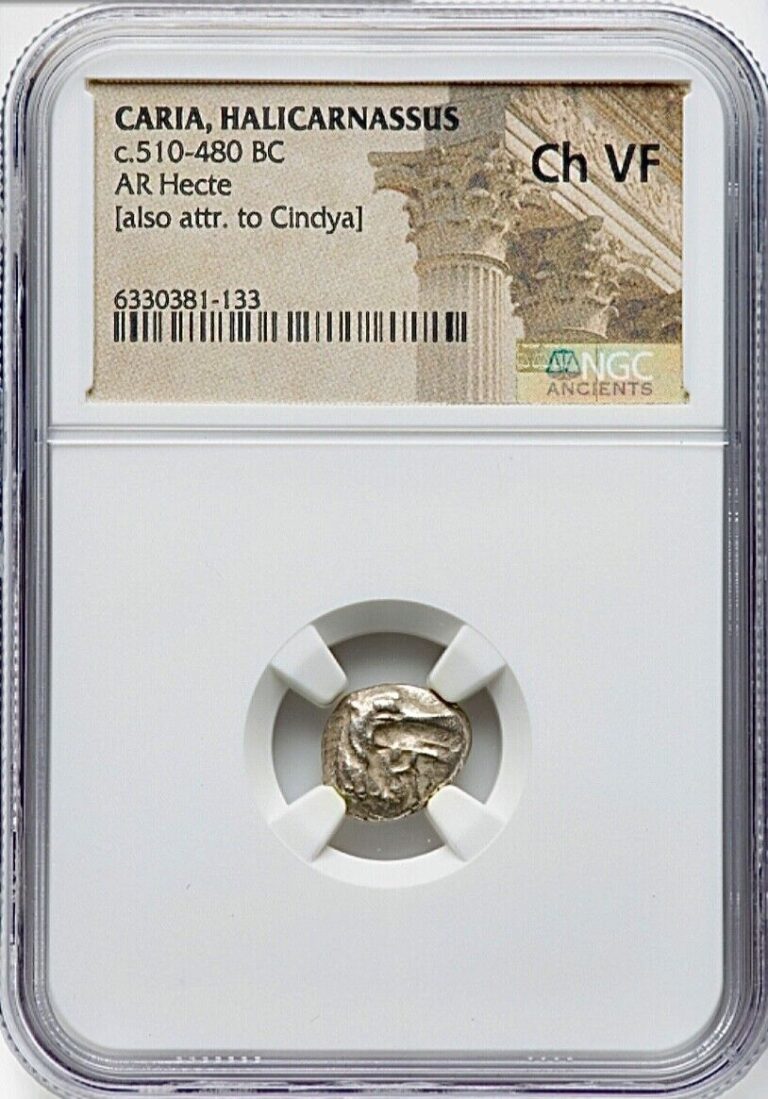 Read more about the article Ancient Greek Silver Coin 510-480 BC CARIA Halicarnassus Ketos Hecte NGC Ch VF