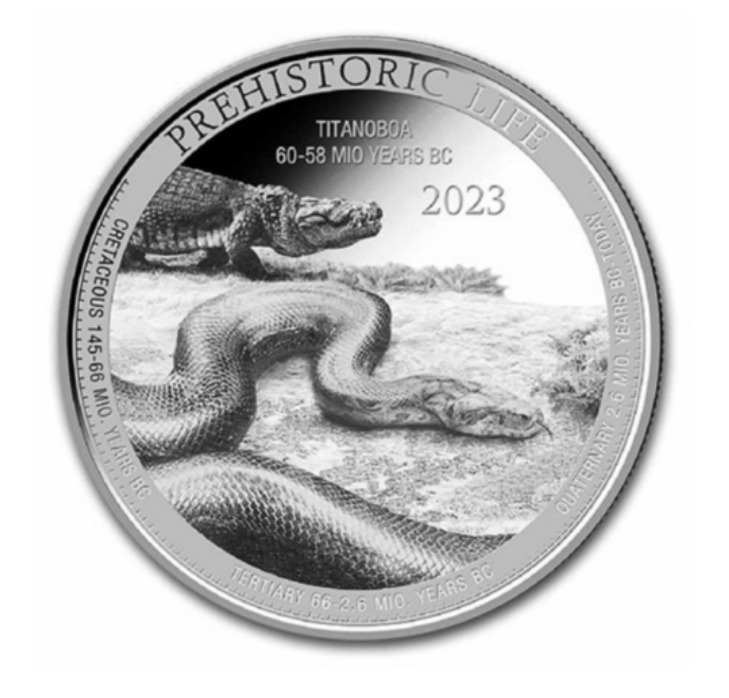 Read more about the article 2023 Congo Prehistoric Life TITANBOA 1 oz .999 silver coin in capsule