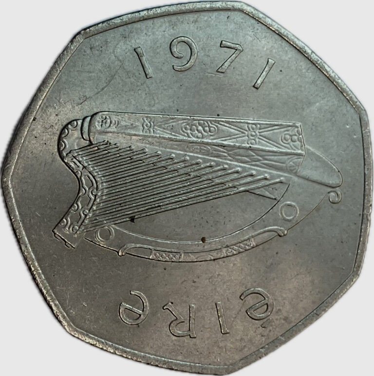 Read more about the article Ireland Republic 50 PENCE KM-24 1971 BORD HARP Irish Currency COIN USA SELLER