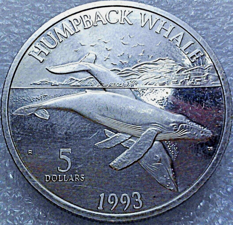 Read more about the article 1993 MARSHALL ISLANDS $5 HUMPBACK WHALE PACIFIC WHALES WILDLIFE CuNi (no silver)