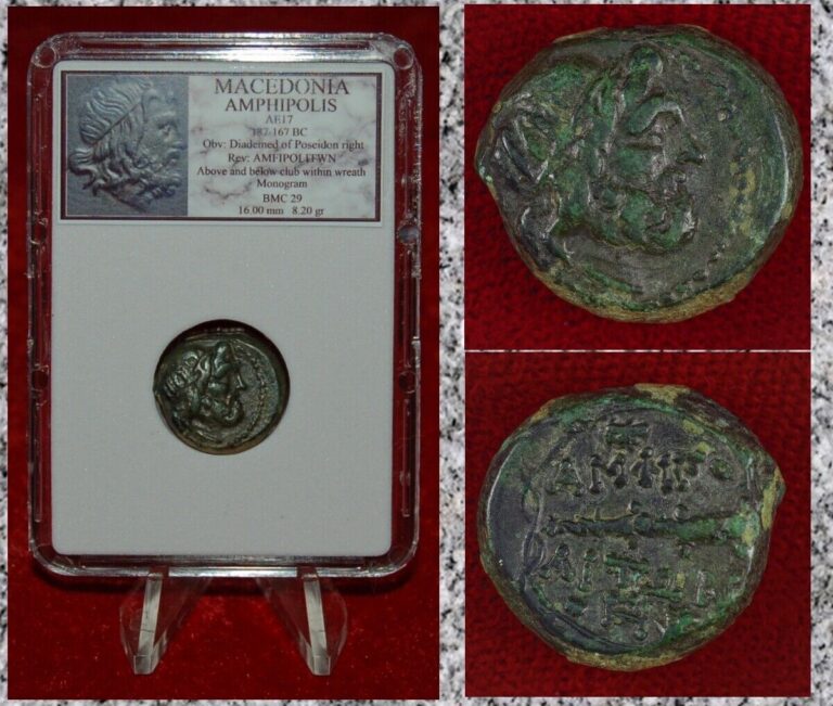 Read more about the article Ancient Greek Coin AMPHIPOLIS Macedonia Poseidon and Wreath