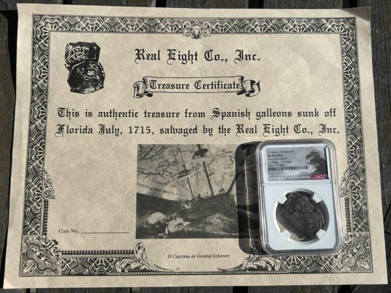 Read more about the article 1715 Fleet 1714 DATED 4 Reale Mexico Cob with Rare Real Eight Company Cert! NGC
