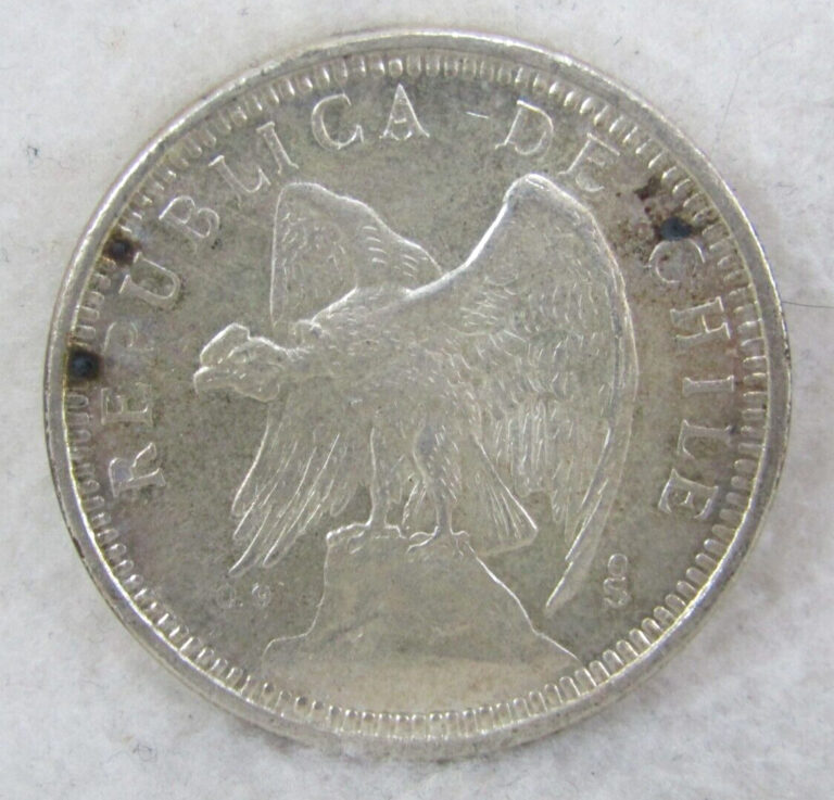 Read more about the article CHILE 1927 5 PESOS SILVER COIN KM#173.2 DEFIANT CONDOR