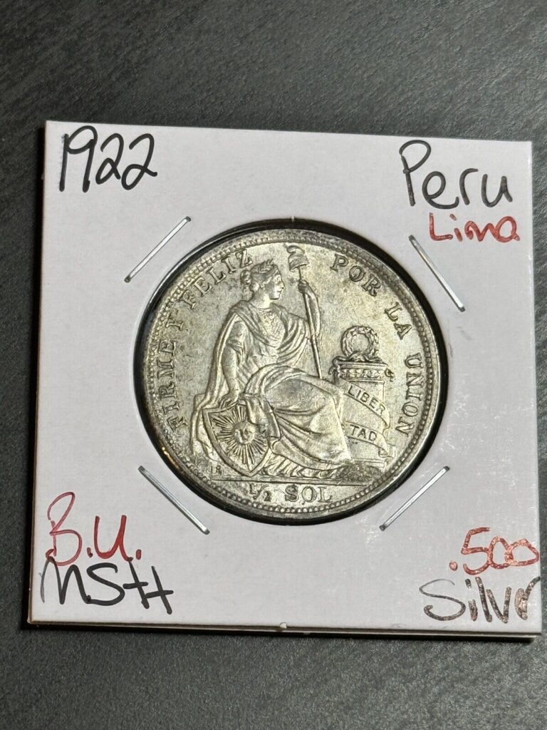 Read more about the article 1922 Peru 1/2 Sol BU Uncirculated MS+ .500 Silver Foreign World Coin (Raw14732)