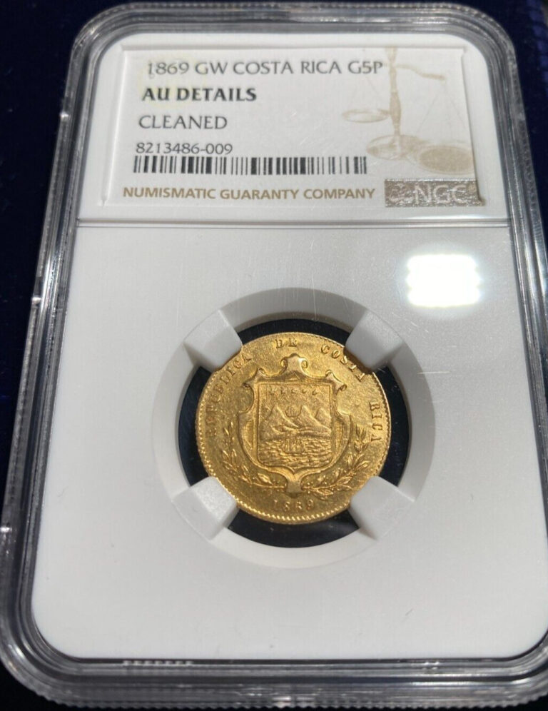 Read more about the article RARE GOLD 1869 GW Costa Rica 5 Pesos NGC AU