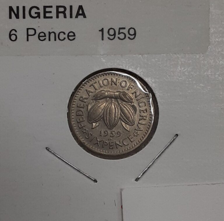 Read more about the article 1959 Nigeria 6 Pence Copper-Nickel Coin of Queen Elizabeth II  UNC/Toning