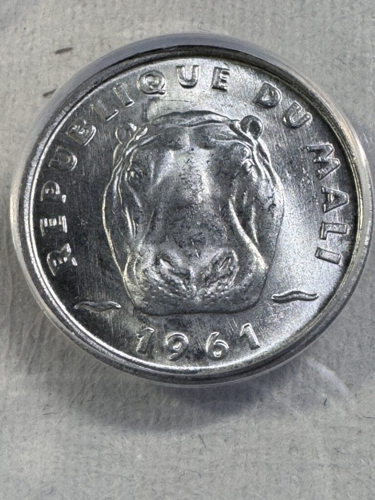 Read more about the article 1961 Mali 5 Francs Aluminum Coin Hippopotamus Graded MS 65 by ANACS