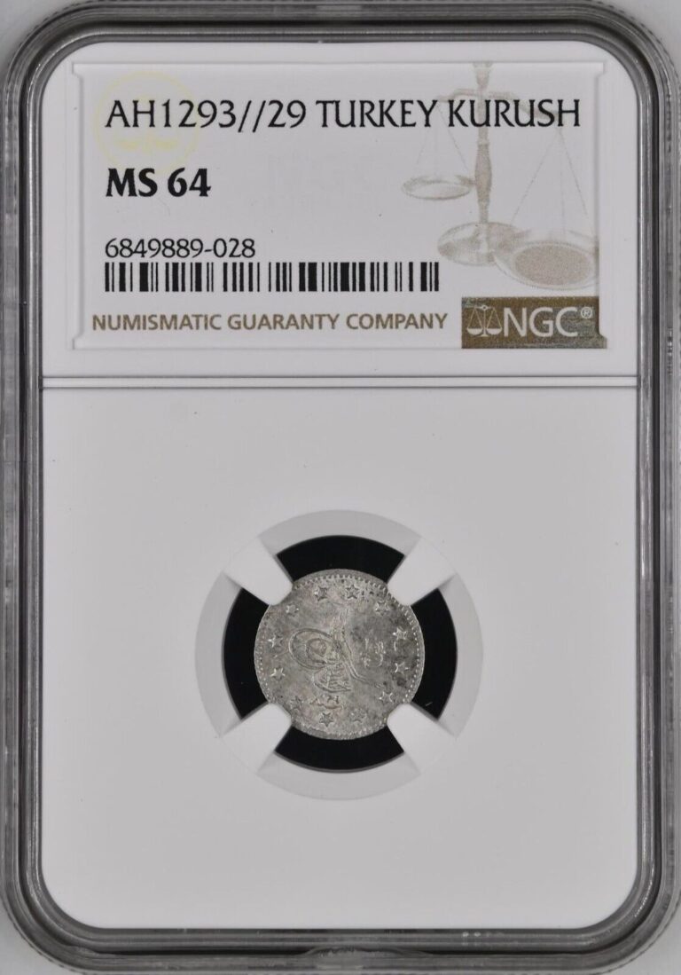 Read more about the article TURKEY – OTTOMAN   1 KURUSH SULTAN ABDUL HAMID II 1293/29 – NGC MS 64   RAREV