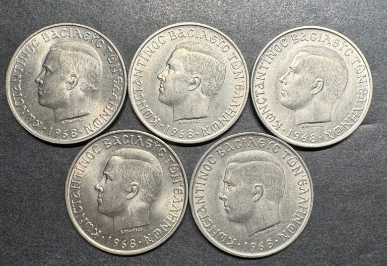 Read more about the article Greece 10 Drachmai 1968 Lot Of 5 Coins UNC Deal Lot Wholesale Bulk World Huge