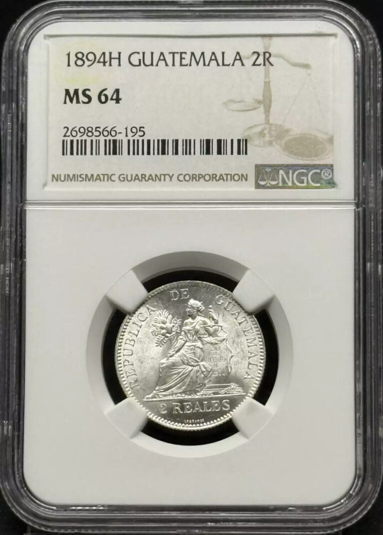 Read more about the article 1894 H GUATEMALA Silver 2 REALES (Dos) NGC MS-64