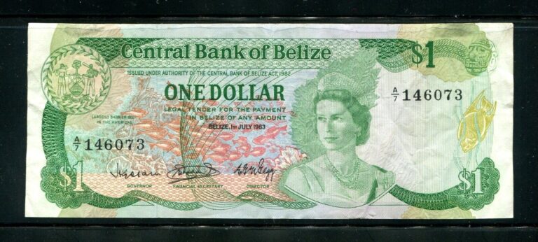 Read more about the article BELIZE One Dollar P-43  1.7.1983 banknote in VF condition