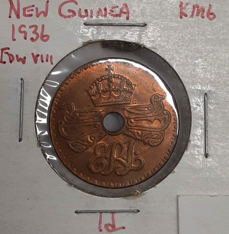 Read more about the article 1936 New Guinea One Penny Bronze Coin of King Edward VIII  UNC w/Toning