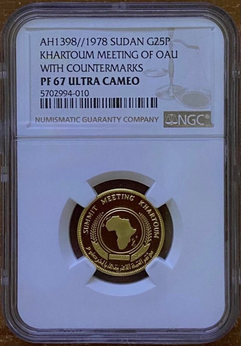 Read more about the article SOUTH SUDAN   GOLD 25 POUNDS 1978 OAU WITH COUNTERMARKS NGC PF 67 UC   RARE5