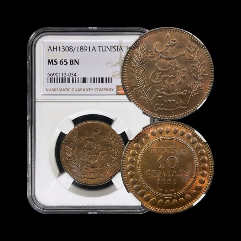 Read more about the article TUNISIA. 1891  10 Centimes – NGC MS65 – Top Pop 🥇 Ali III ibn al-Husayn  Bey