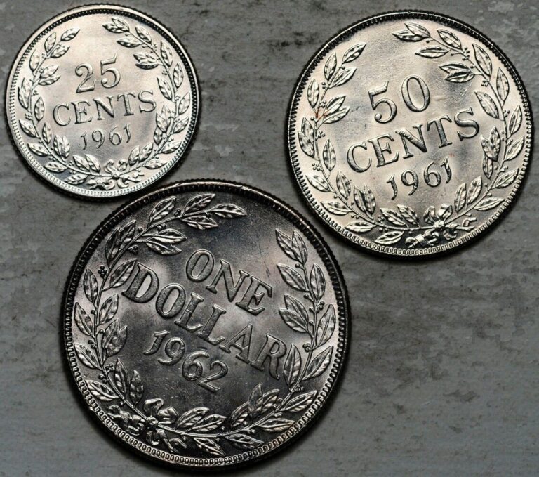 Read more about the article 1961-1962 LIBERIA LOT OF 3 SILVER COINS: 25-50 CENTS + $1 DOLLAR (UNC!)