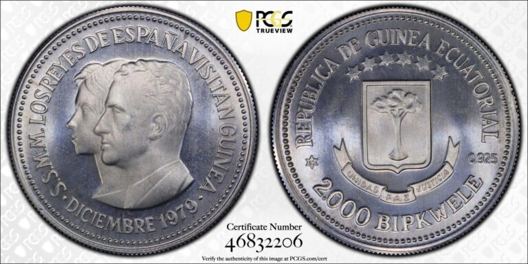 Read more about the article EQUATORIAL GUINEA   ALUMINUM PIEFORT 2000 BIPKWELE 1980 PCGS SP 66 (24)   RARE