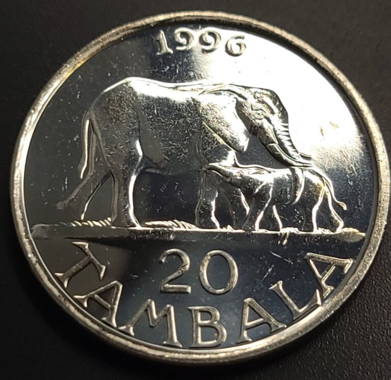 Read more about the article MALAWI 1996 20 TAMBALA – KM#29 – 26.5MM – ELEPHANT COW andCALF African Coin