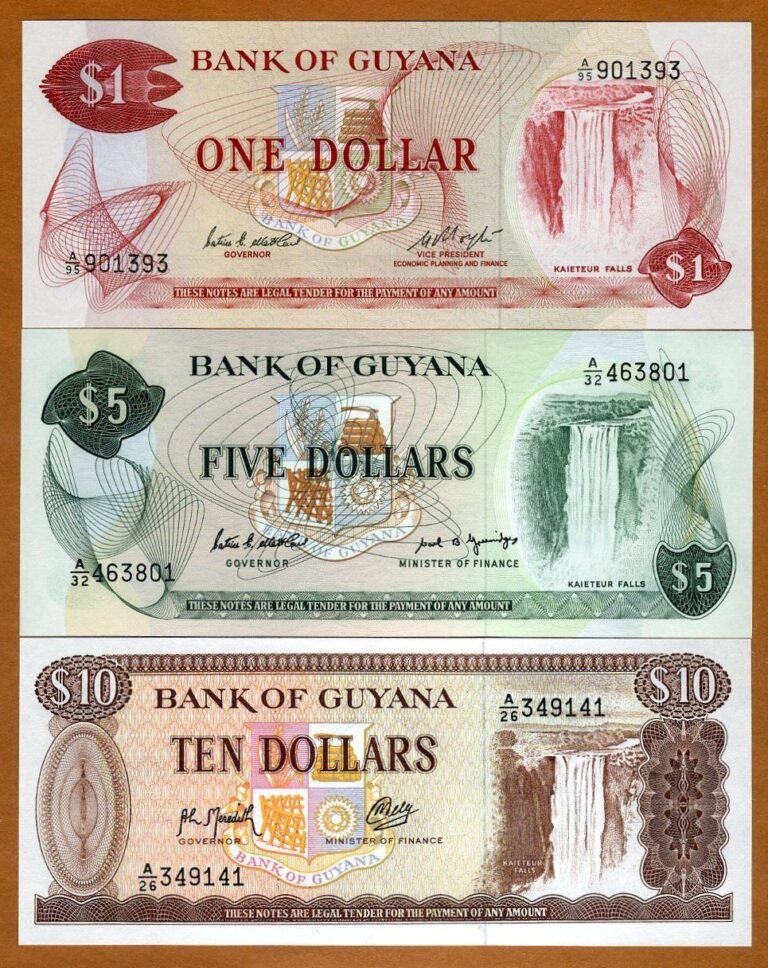 Read more about the article SET Guyana 1;5;10 dollars ND (1966-1992) P-21-22-23 UNC Obsolete Denominations