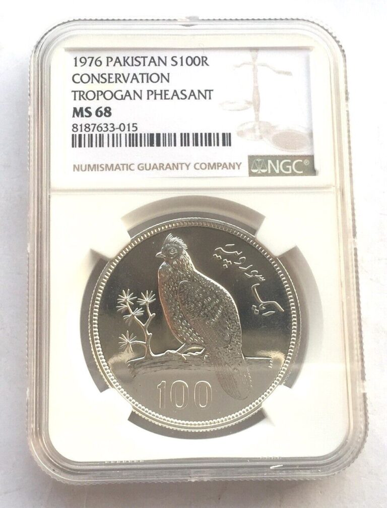 Read more about the article Pakistan 1976 Tropogan Pheasant 100 Rupees NGC MS68 Silver Coin UNC