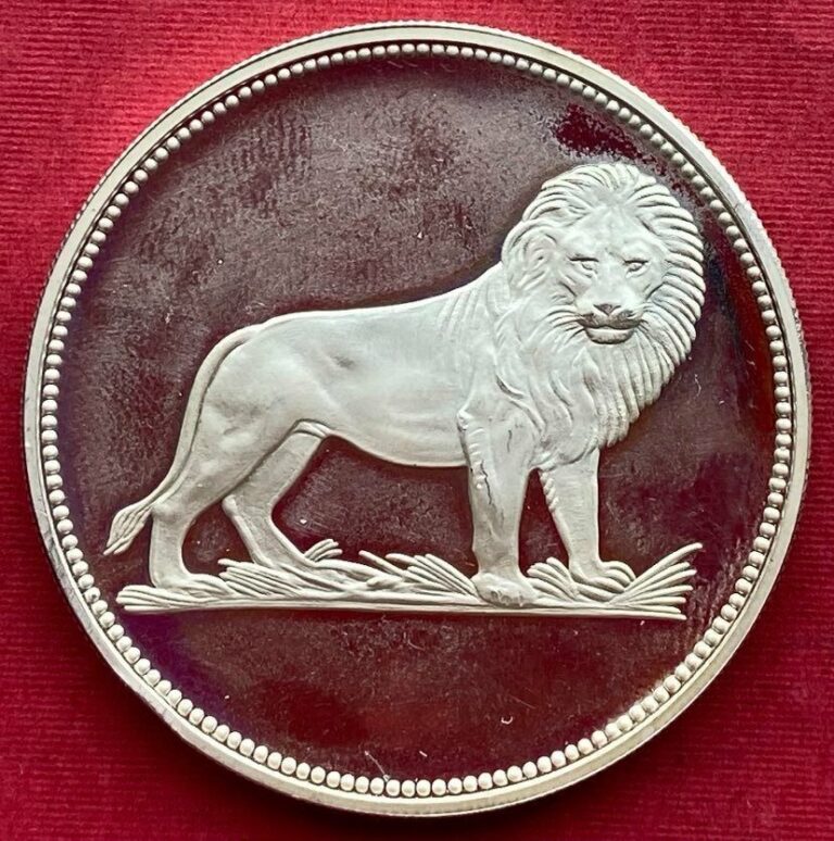 Read more about the article YEMEN   SILVER 50 RIYALS 1969 THE LION  ( MS-14 ) PROOF   RARE