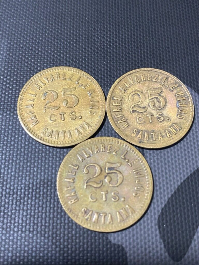 Read more about the article El Salvador  Santa Ana – Rafael Alvarez L. E Hijos 25c Token lot of 3 coins