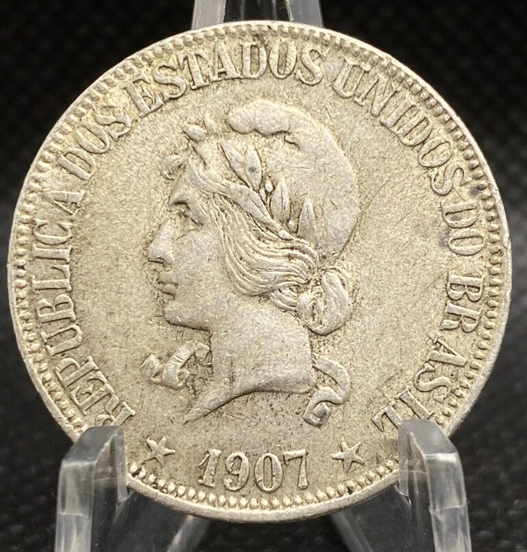 Read more about the article Brazil 1000 Reis 1907 VF Grade Liberty and Cap World Silver Coin BRA012