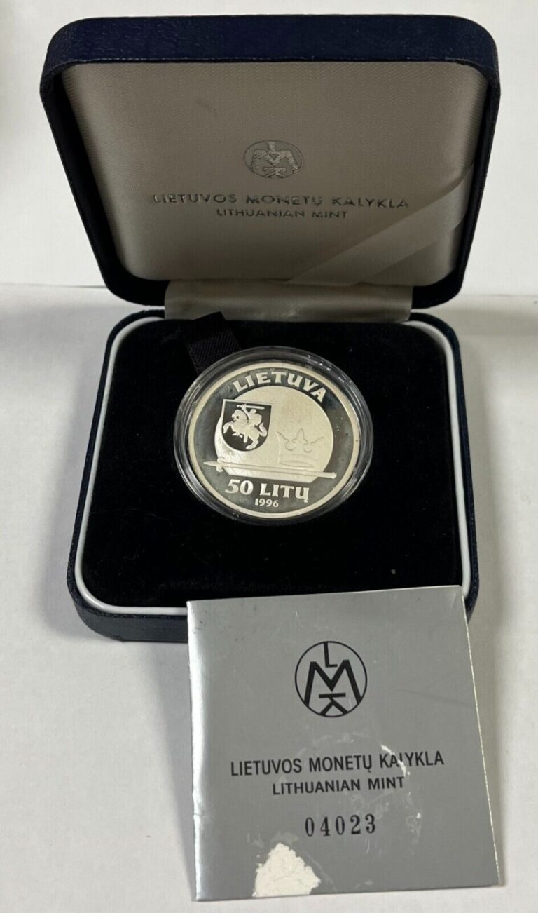 Read more about the article 1996 Lithuania 50 Litu King Mindaugas .925 Silver Proof Coin With Box and COA