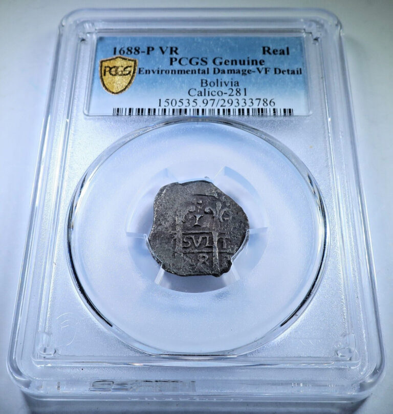 Read more about the article PCGS 1688 Spanish Bolivia Silver 1 Reales Antique 1600s Pirate Treasure Cob Coin