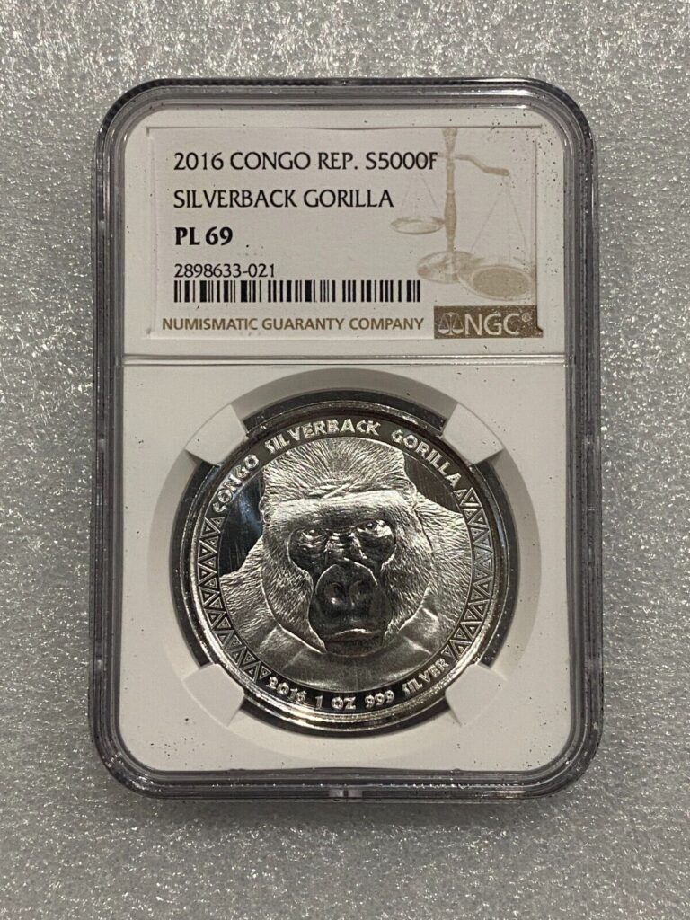Read more about the article 2016 Congo Silverback Gorilla 1 oz Silver Coin .999 ~~ NGC PL 69