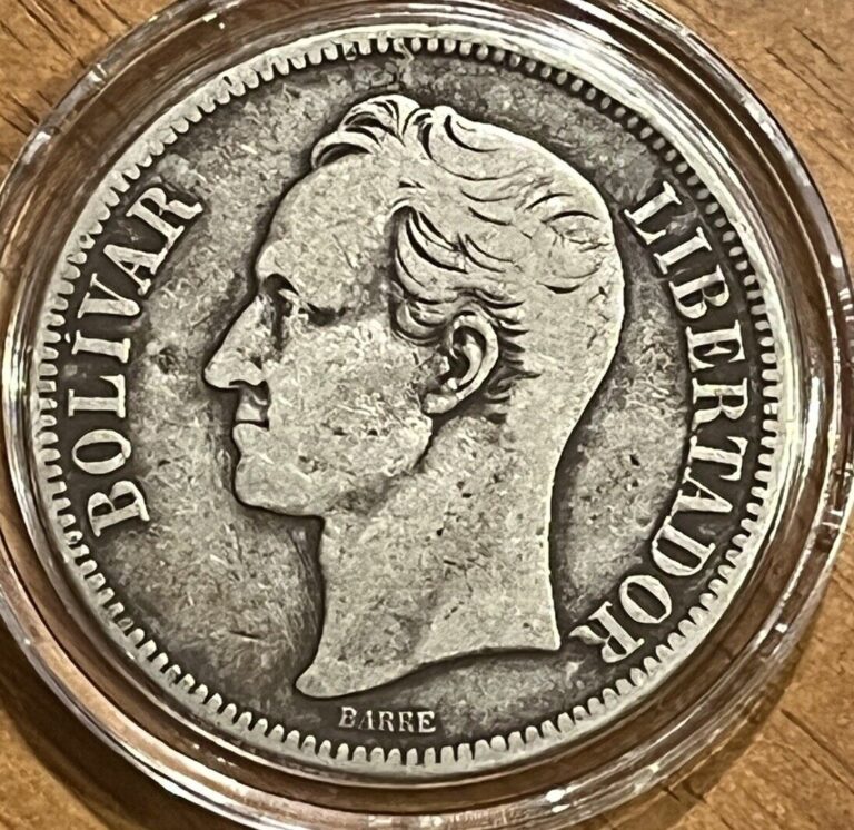 Read more about the article 1935 Venezuela 5 Bolivares SILVER Coin  Simon Bolivar  .900  In Capsule