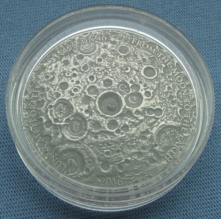 Read more about the article 2016 Burkina Faso 1000 Francs – NANO Lunar Metorite NWA 10546 1 oz Silver (moon)